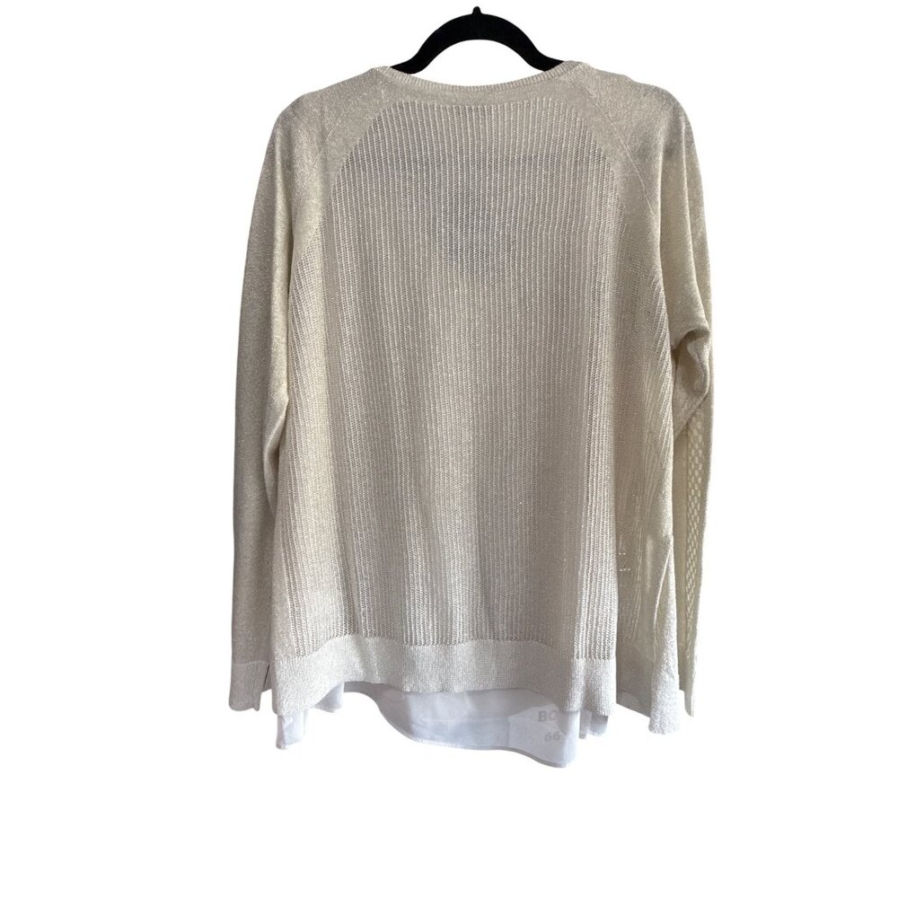 Lucky Brand Womens Metallic Knit Pullover Sweater Lace Shoulder XL Champagne - Picture 4 of 10